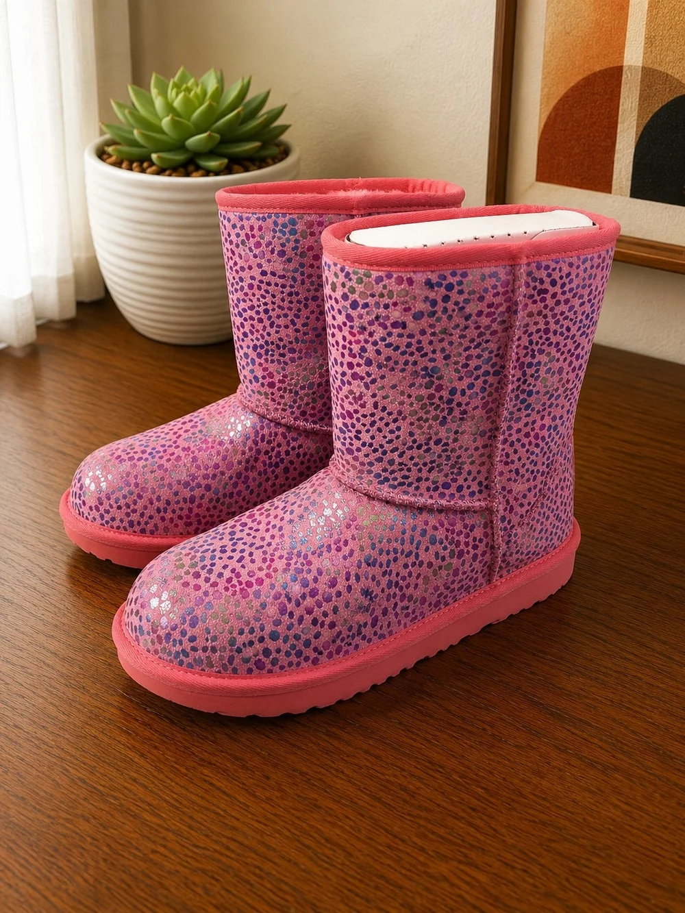 UGG Kids Classic II Spots Boots Pink Leopard Print Size 6